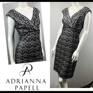 Adrianna Papell Satin & Scalloped Lace Dress